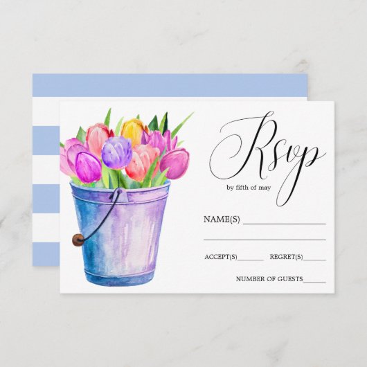 トレンディーチューリップ素朴な結婚式の花のバケツRSVP 出欠カード (正面/裏面)