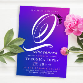 トレンディーティアラピンクグラディエント15thキンセアニラパーティー 招待状