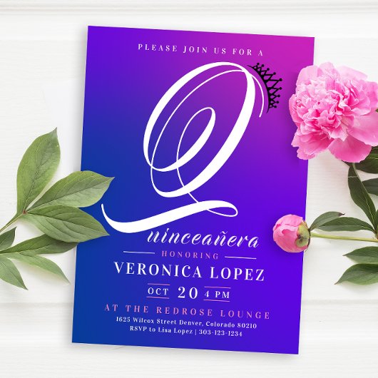 トレンディーティアラピンクグラディエント15thキンセアニラパーティー 招待状