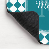 トレンディーティール（緑がかった色）と白のチェックモノグラムの名 マウスパッド (コーナー)