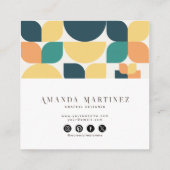 トレンディーティール(緑がかった色)イエロージオメトリックパターンソーシャルメディア スクエア名刺 (裏面)