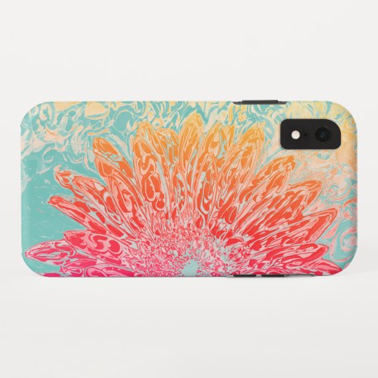 トレンディーティール（緑がかった色）オレンジと赤水色デイジーフローラ Case-Mate iPhoneケース (裏面(横))