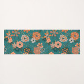 トレンディーティール（緑がかった色）オレンジ模様花とつる植物 ヨガマット (裏面(横))