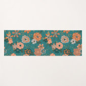 トレンディーティール（緑がかった色）オレンジ模様花とつる植物 ヨガマット (正面(横))