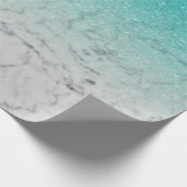 トレンディーティール(緑がかった色)グリッターグラデーションホワイトマーブル ラッピングペーパー (角)