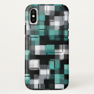 トレンディーティール(緑がかった色)グリーンブルー白黒抽象芸術プレイド iPhone XSケース