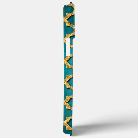 トレンディーティール(緑がかった色)シフェイクャイニー金ゴールドグリッターモザイクアート Case-Mate iPhoneケース (裏面 / 右)