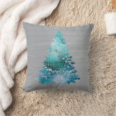 トレンディーティール(緑がかった色)シルバーグリッターツリークリスマス クッション (ブランケット)