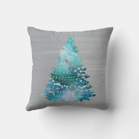 トレンディーティール(緑がかった色)シルバーグリッターツリークリスマス クッション (裏面)