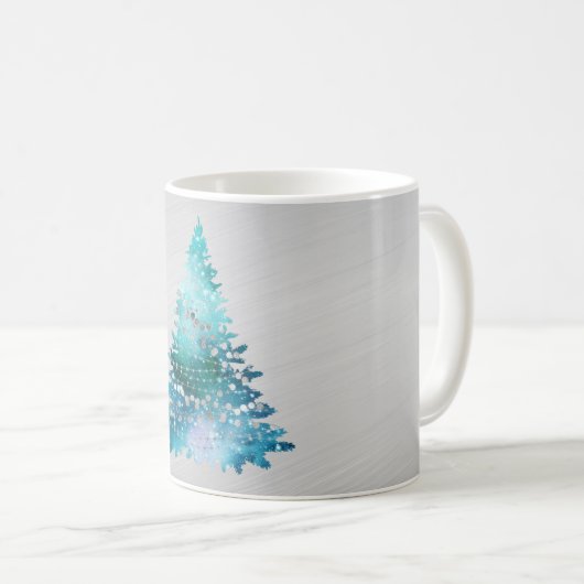 トレンディーティール（緑がかった色）シルバーグリッターツリークリスマス コーヒーマグカップ (正面右)