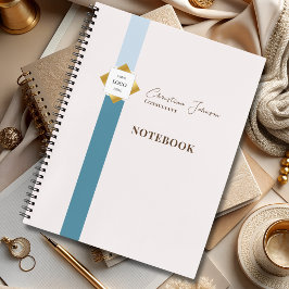 トレンディーティール（緑がかった色）ストライプ金ゴールドロゴ ノートブック