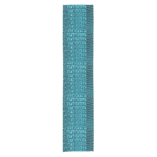 トレンディーティール(緑がかった色)ターコイズアクアブルーアリゲータープリント ショートテーブルランナー (正面)