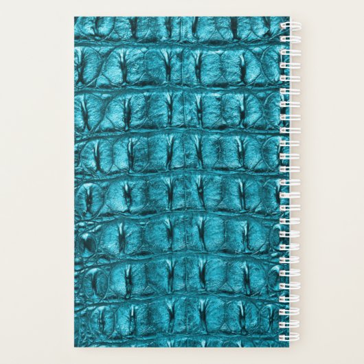 トレンディーティール（緑がかった色）ターコイズアクアブルーアリゲータープリント プランナー手帳 (裏面)