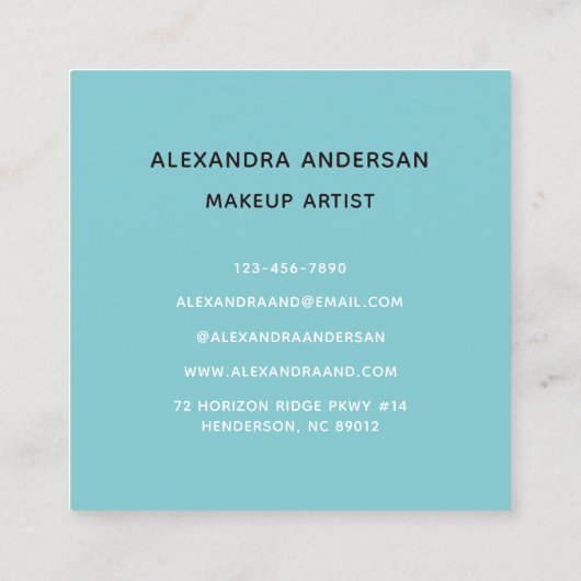 トレンディーティール（緑がかった色）ターコイズ金ゴールドグリッターまつ毛化粧 スクエア名刺 (裏面)