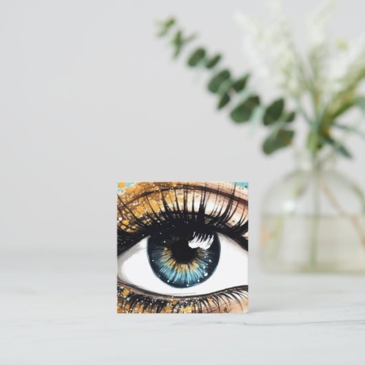 トレンディーティール（緑がかった色）ターコイズ金ゴールドグリッターまつ毛化粧 スクエア名刺 (スタンド正面)