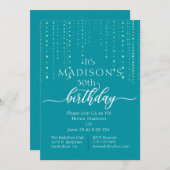 トレンディーティール(緑がかった色)ビーズ誕生会 招待状 (正面/裏面)