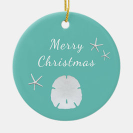トレンディーティール（緑がかった色）ビーチサンドドルクリスマス セラミックオーナメント