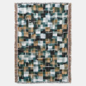 トレンディーティール（緑がかった色）ブラウン白黒プレイド スローブランケット (正面縦)