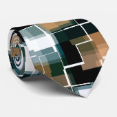 トレンディーティール（緑がかった色）ブラウン白黒プレイド ネクタイ (ロール)
