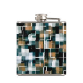 トレンディーティール（緑がかった色）ブラウン白黒プレイド フラスク (裏面)