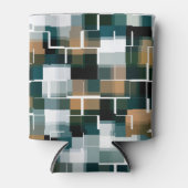 トレンディーティール（緑がかった色）ブラウン白黒プレイド 缶クーラー (正面)