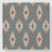 トレンディーティール（緑がかった色）ブルーオレンジダークブラウングレートライバルアート ストーンコースター (正面)