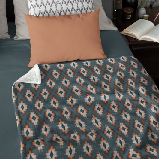 トレンディーティール（緑がかった色）ブルーオレンジダークブラウングレートライバルアート フリースブランケット