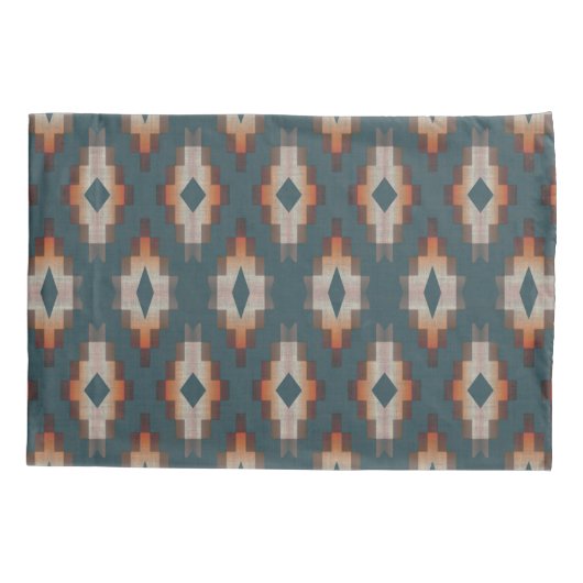 トレンディーティール（緑がかった色）ブルーオレンジダークブラウングレートライバルアート 枕カバー (裏面-左)