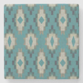 トレンディーティール(緑がかった色)ブルータウペブラウンベージュグレートバルアート ストーンコースター (正面)