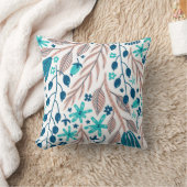 トレンディーティール(緑がかった色)ブルーピンク赤面ホワイトフローラモノグラム クッション (ブランケット)