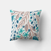 トレンディーティール(緑がかった色)ブルーピンク赤面ホワイトフローラモノグラム クッション (裏面)