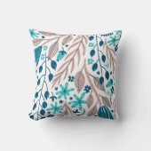 トレンディーティール(緑がかった色)ブルーピンク赤面ホワイトフローラモノグラム クッション (正面)