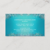 トレンディーティール（緑がかった色）ホログラフィックグリッターヘアメイクアップサロン 名刺 (裏面)