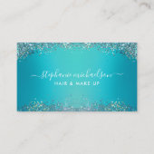 トレンディーティール（緑がかった色）ホログラフィックグリッターヘアメイクアップサロン 名刺 (正面)