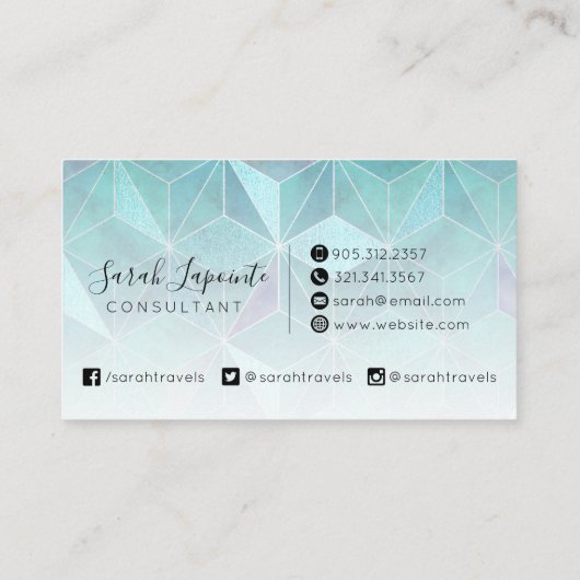 トレンディーティール（緑がかった色）マーブルジェムストーンジオメトリックデザイン 名刺 (裏面)