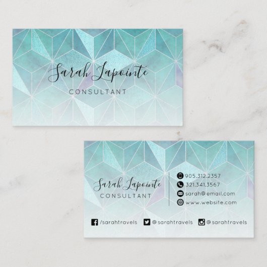トレンディーティール(緑がかった色)マーブルジェムストーンジオメトリックデザイン 名刺 (正面/裏面)