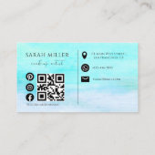 トレンディーティール（緑がかった色）水彩ブラッシュストロークメイクアップアーティスト 名刺 (裏面)