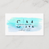 トレンディーティール（緑がかった色）水彩ブラッシュストロークメイクアップアーティスト 名刺 (正面)