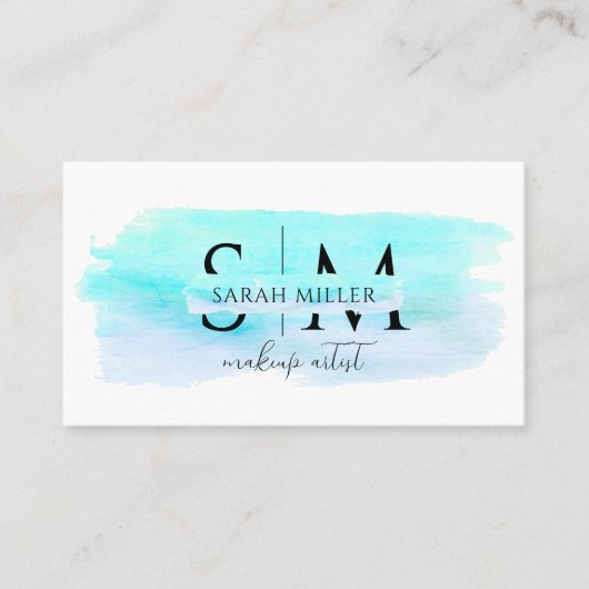 トレンディーティール（緑がかった色）水彩ブラッシュストロークメイクアップアーティスト 名刺 (正面)
