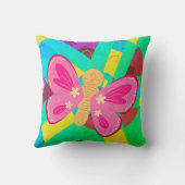 トレンディーティール(緑がかった色)、緑とピンクの抽象芸術 クッション (裏面)