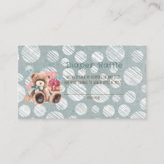 トレンディーテディベアハートおむつラッフル 名刺 (正面)