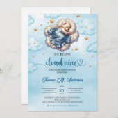 トレンディーテディベア雲9男の子ベビーシャワー 招待状 (正面/裏面)