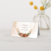 トレンディーテラコッタと燃える花の緑 プレイスカード (裏面)