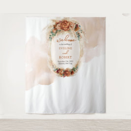 トレンディーテラコッタブルガンディパンパスアーチ背景 タペストリー