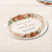 トレンディーテラコッタブルゴーニュの花の緑のアーチ ラウンドペーパーコースター (アングル)