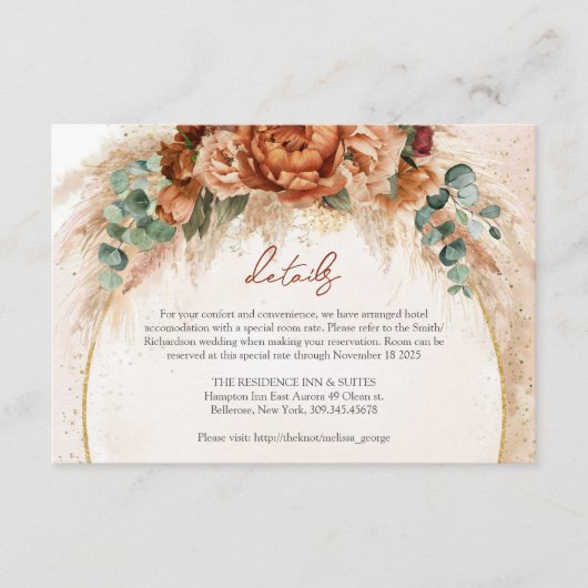 トレンディーテラコッタブルゴーニュ花パンパ詳細 エンクロージャーカード (正面)