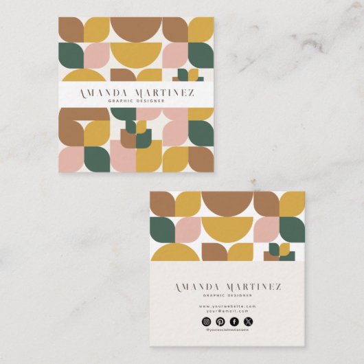 トレンディーテラコッタ幾何学模様ソーシャルメディア スクエア名刺 (正面/裏面)
