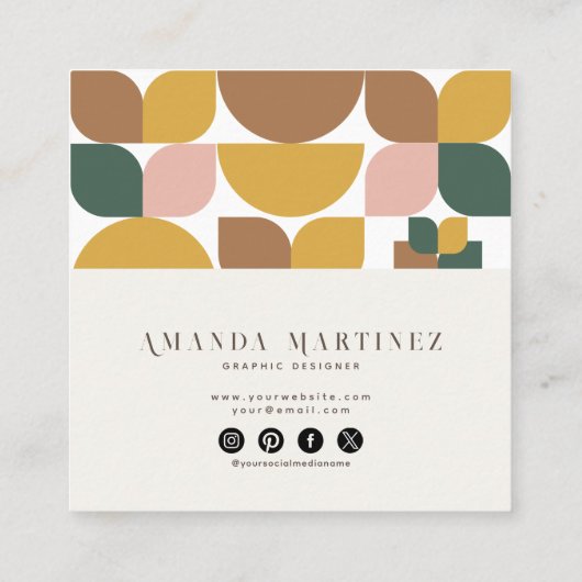 トレンディーテラコッタ幾何学模様ソーシャルメディア スクエア名刺 (裏面)