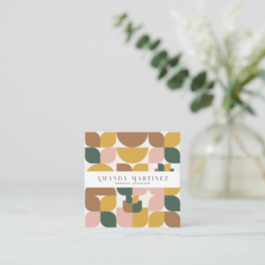 トレンディーテラコッタ幾何学模様ソーシャルメディア スクエア名刺 (スタンド正面)