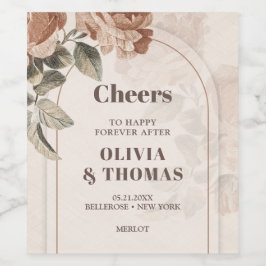 トレンディーテラコッタ花セージ茶色のウエアーチ ワインラベル